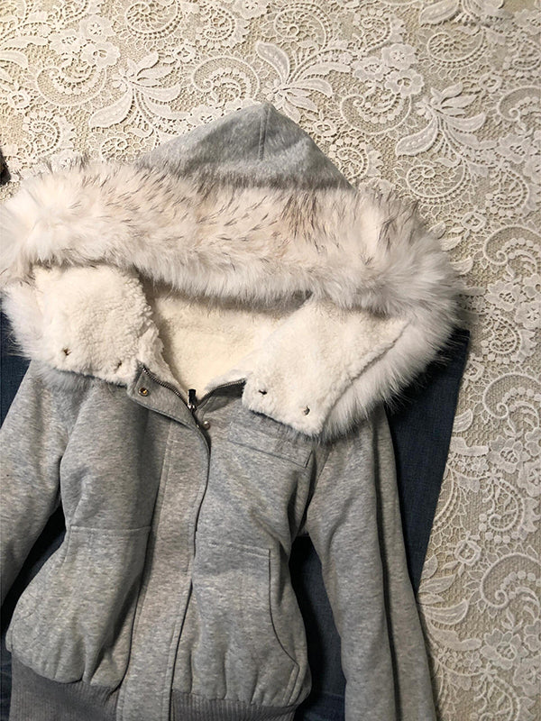 retro fur hooded slim sweatshirt