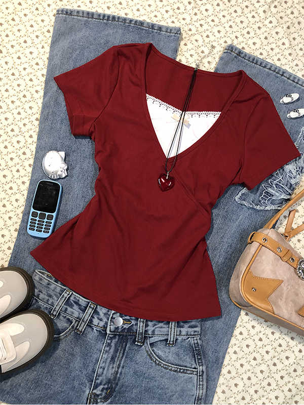Red Fake Two-piece T-shirt