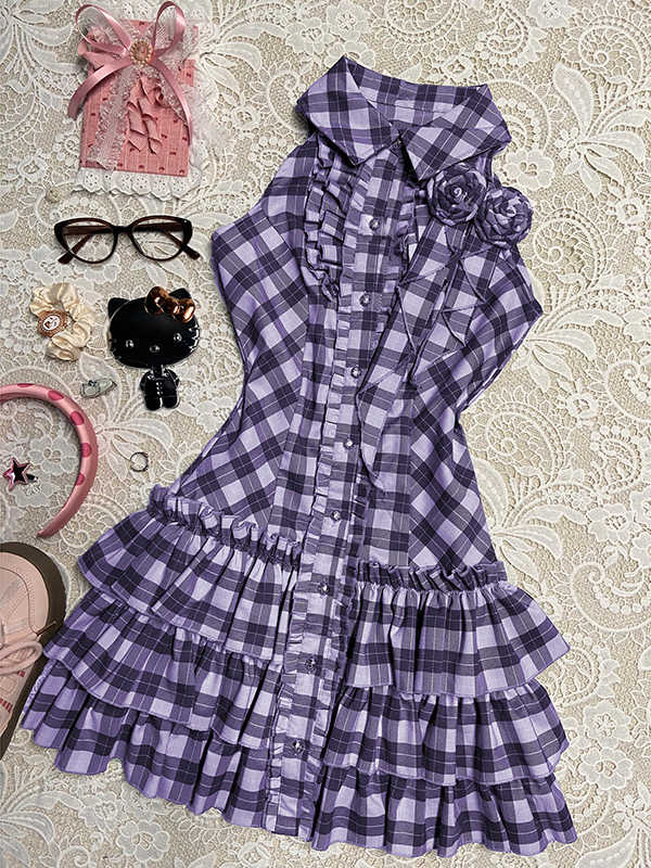 Purple Rose Plaid Shirt Dress
