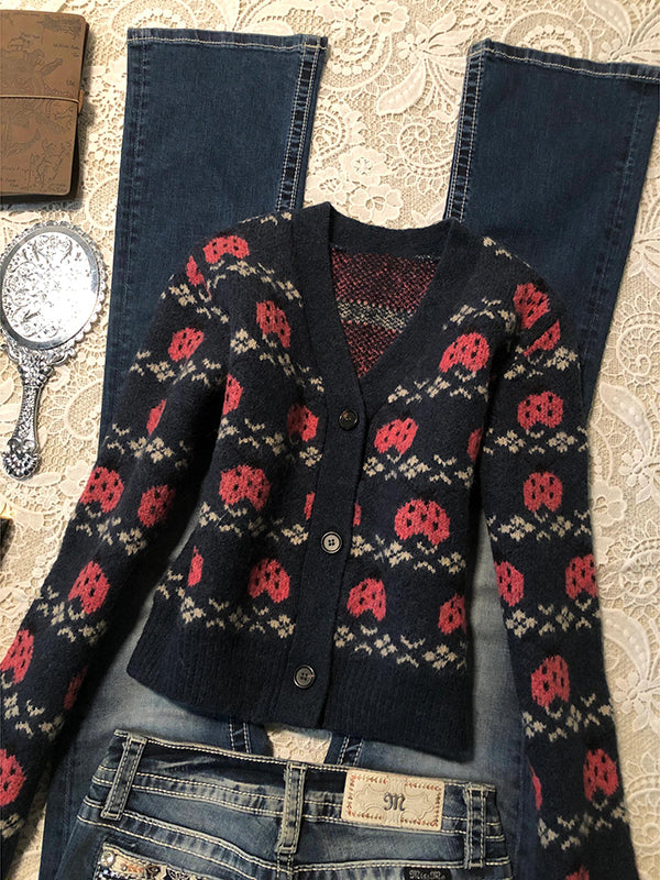 retro navy knitted cardigan