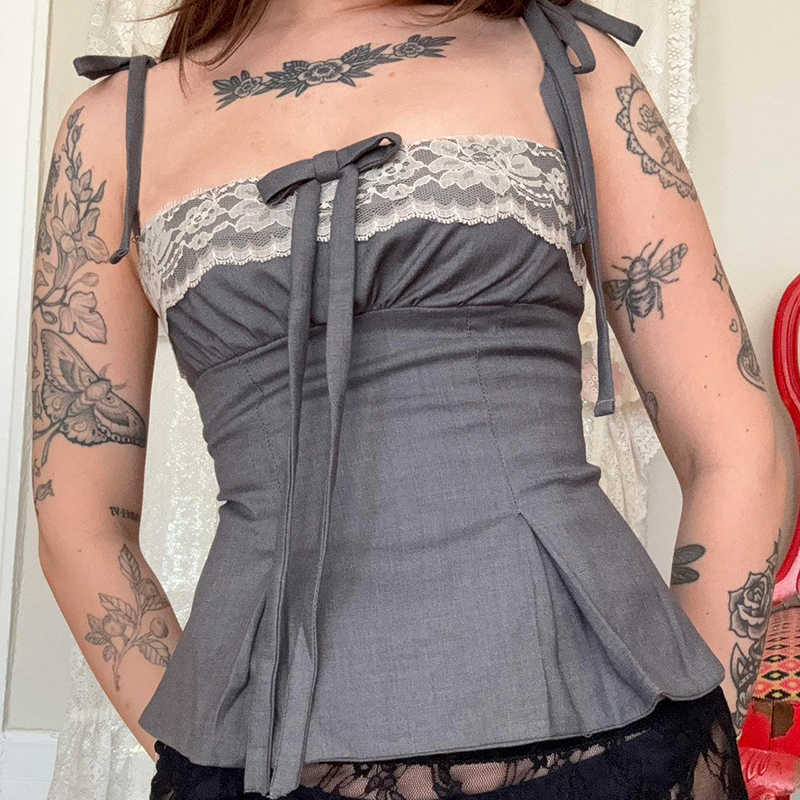 Bow Lace Patchwork Tank Top