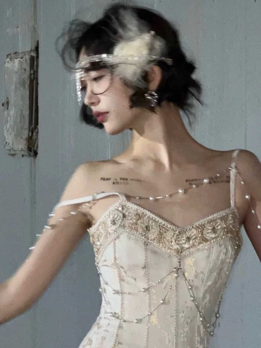 Vintage Court Water Drop Bead Suspender Dress