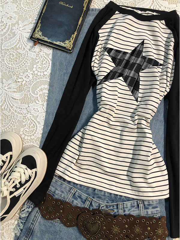 raglan star striped long-sleeved Top