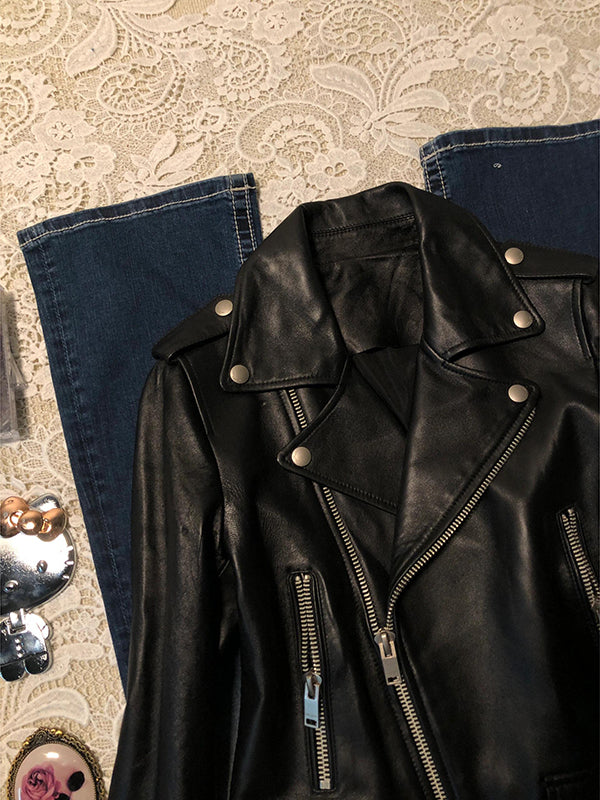 lapel motorcycle leather jacket