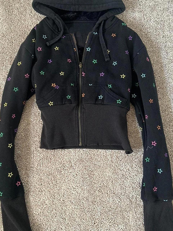 black star printed hooded jacket