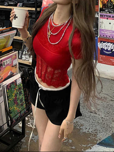 Lace Splicing Corset T-shirt