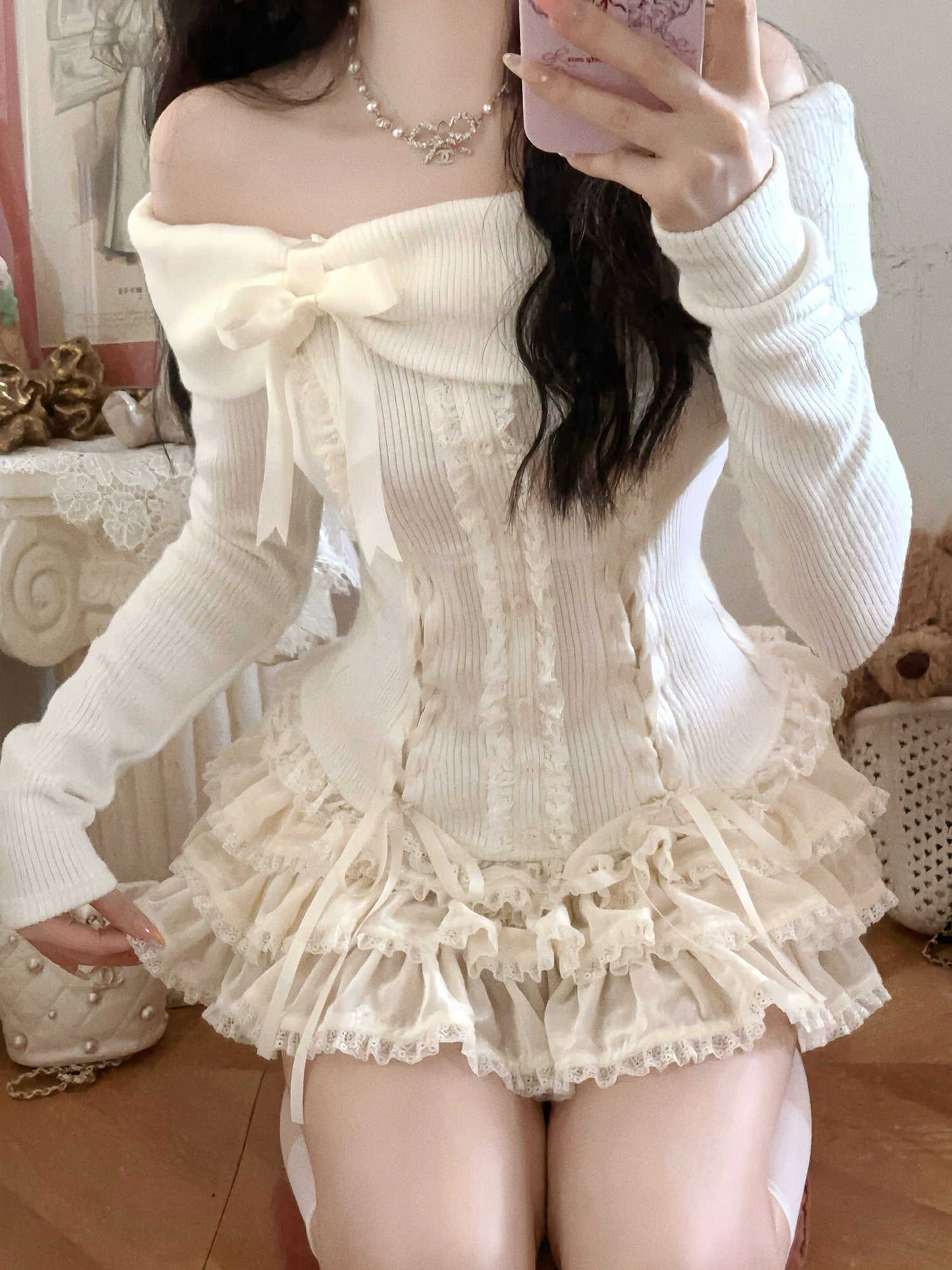 Soft Bow Off-shoulder Sweater