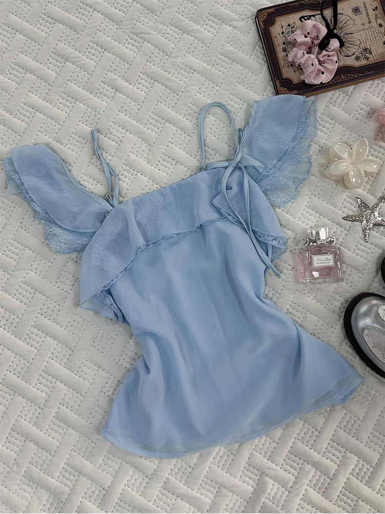 Retro Baby Blue Short-sleeved Shirt