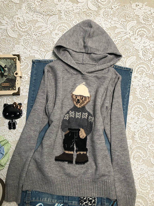 retro bear embroidered sweater