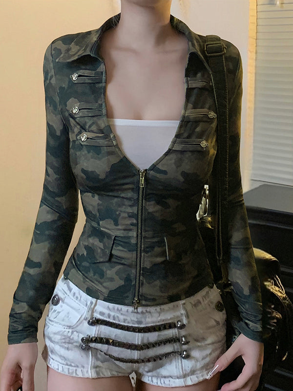 camouflage print zipper jacket