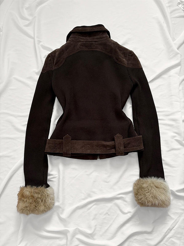 brown slim zipper jacket