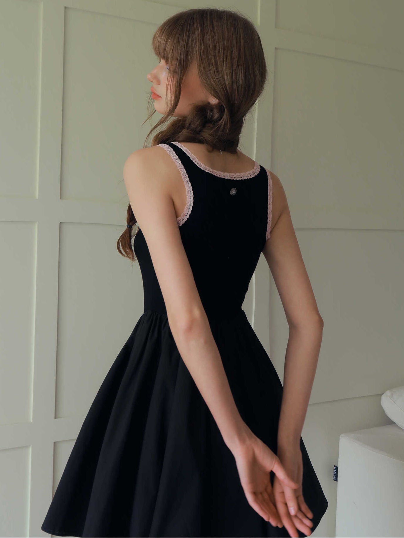 Bow Lace Square Neck Dark Coquette Dress