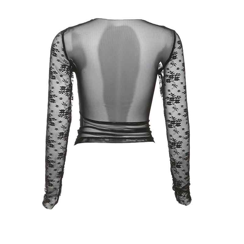 Mesh Lace Hollow Dark Coquette Long-sleeved Top