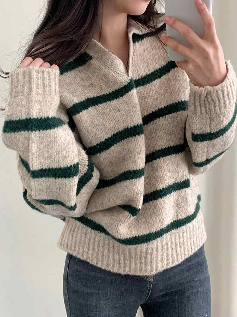 Preppy Striped V-neck Sweater