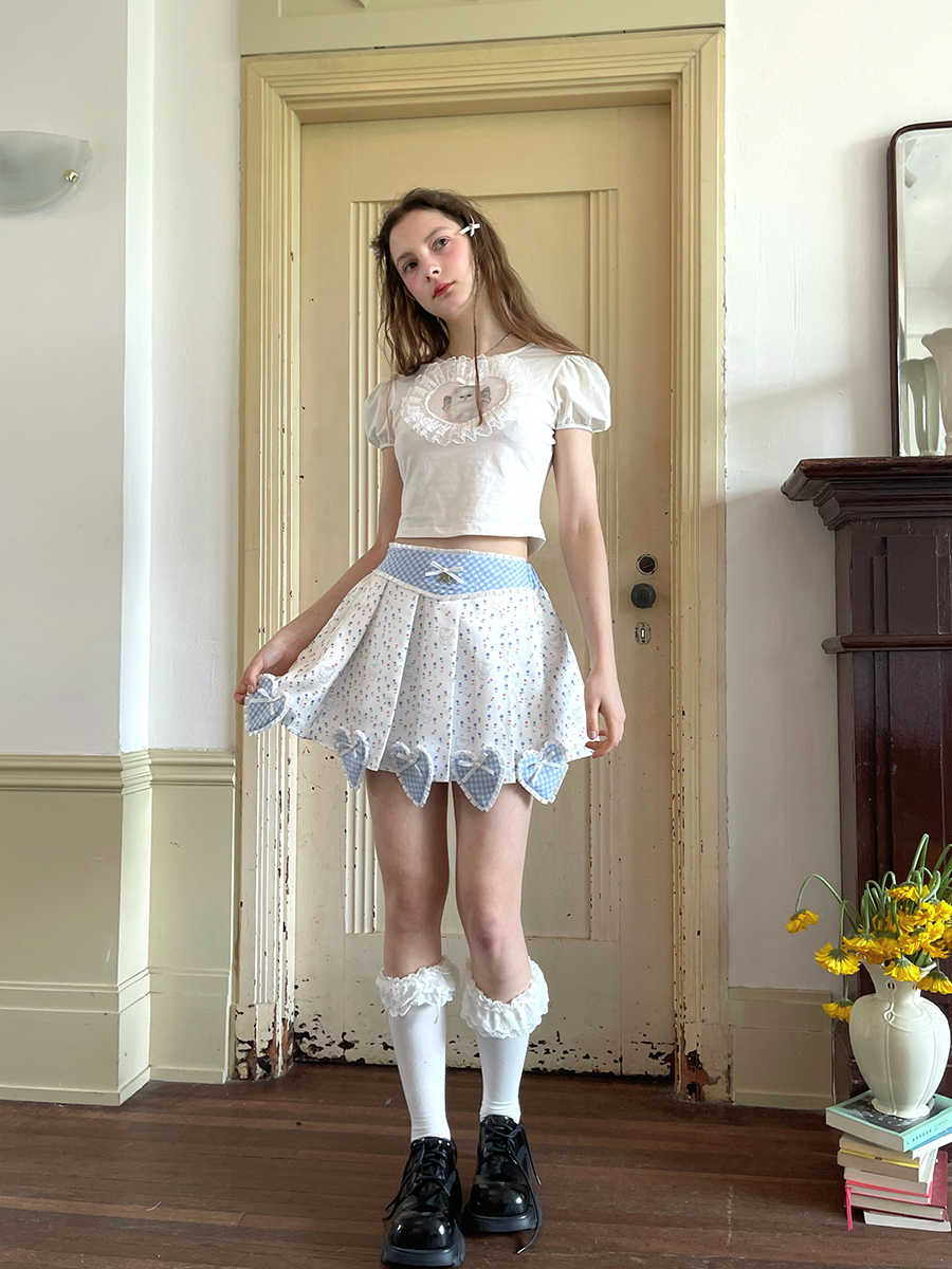 Angel's Tears Love Splicing Lace Pleated Skirt