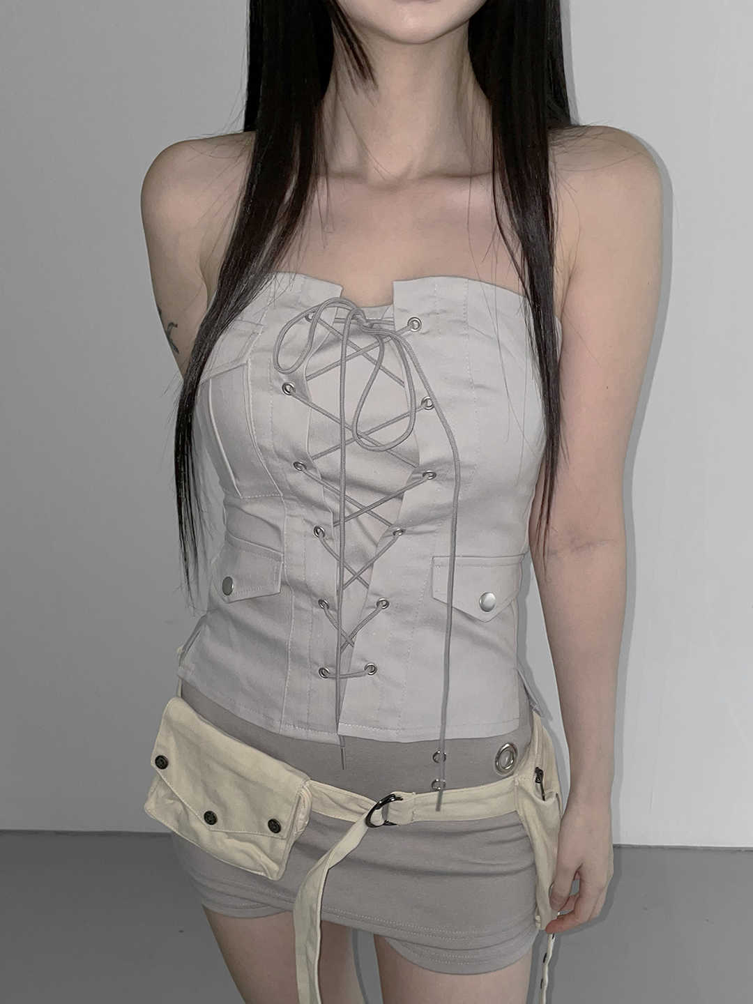 Strap Zipper Tube Top