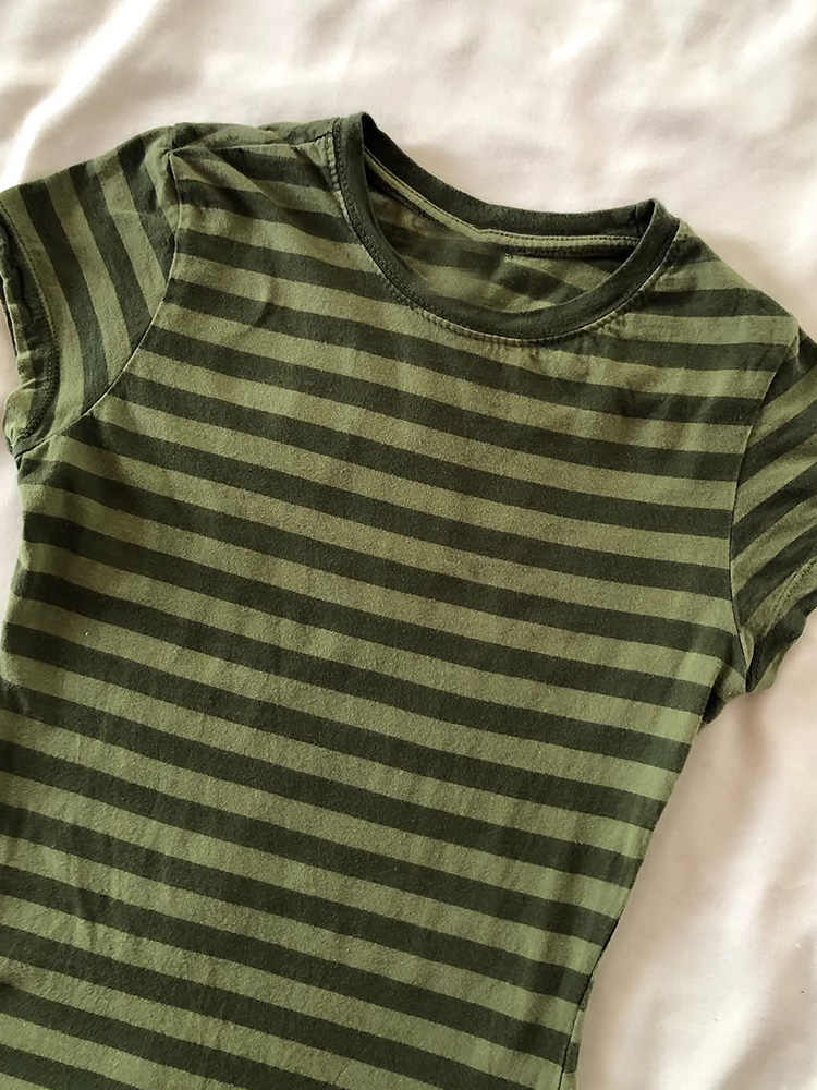 Y2K Grunge Green Striped T-shirt