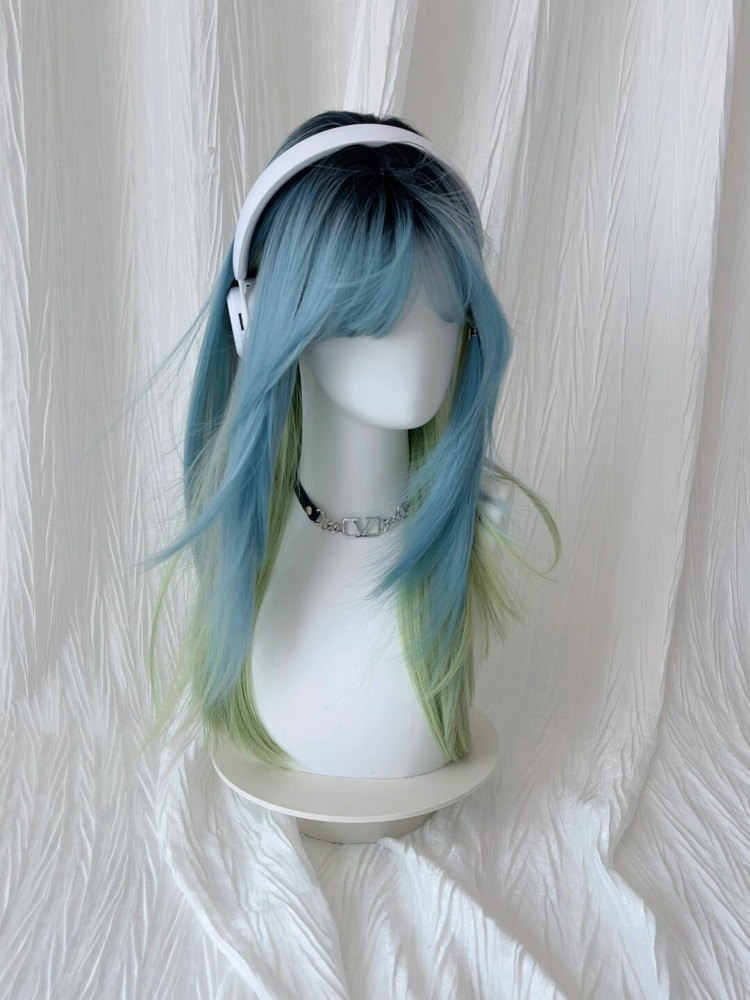 Mint Blue Gradient Green Wig