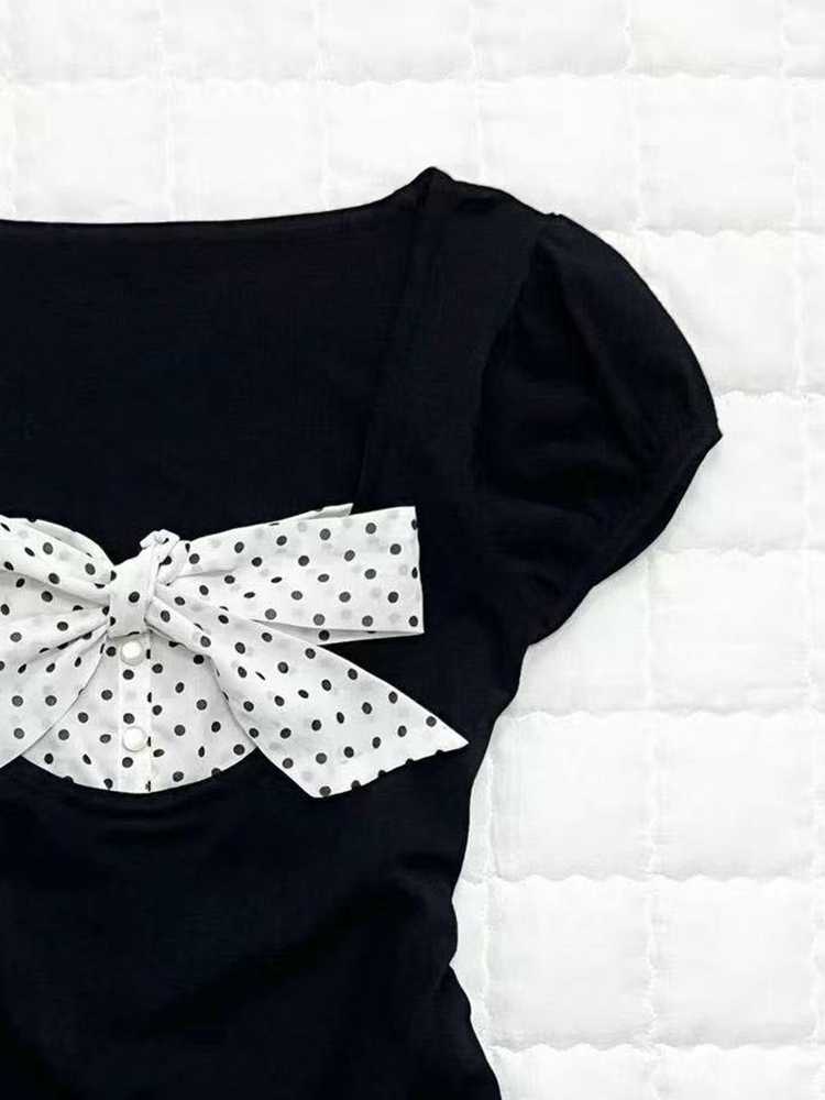 Polka Dot Bow Black Top
