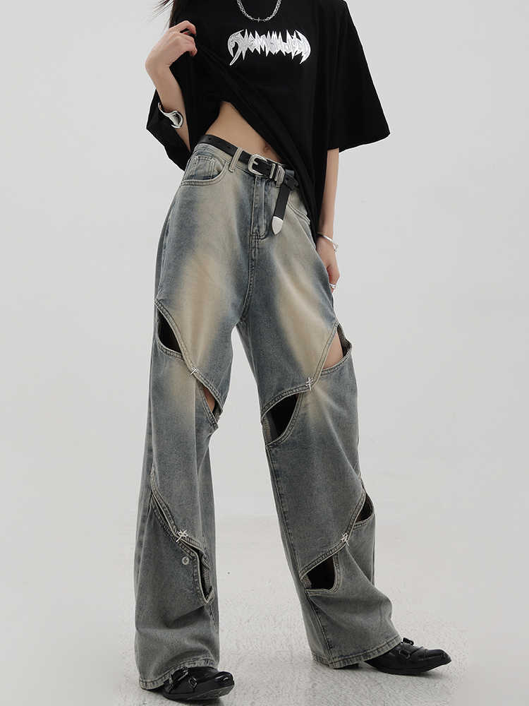 Retro Washed Ripped Wide Leg Jeans