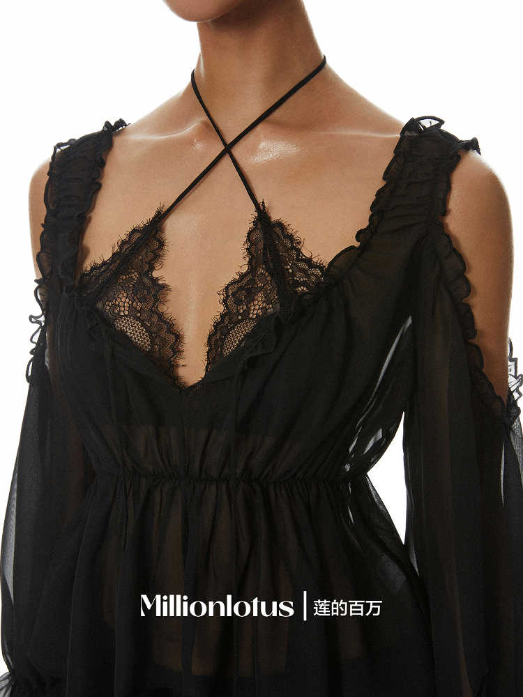 Black Mesh Lotus Two-piece Set
