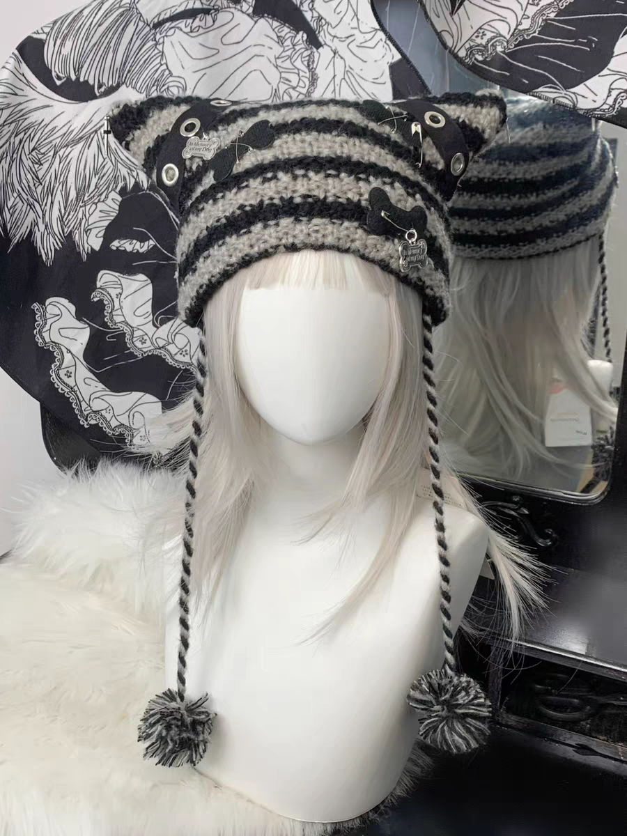 y2k cat ears knit kawaii hat