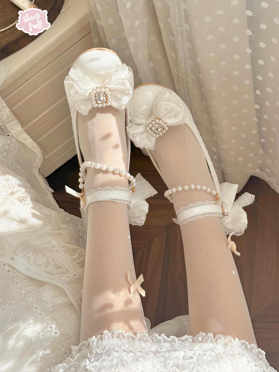 Pearl Bow Mid Heels Mary Jane