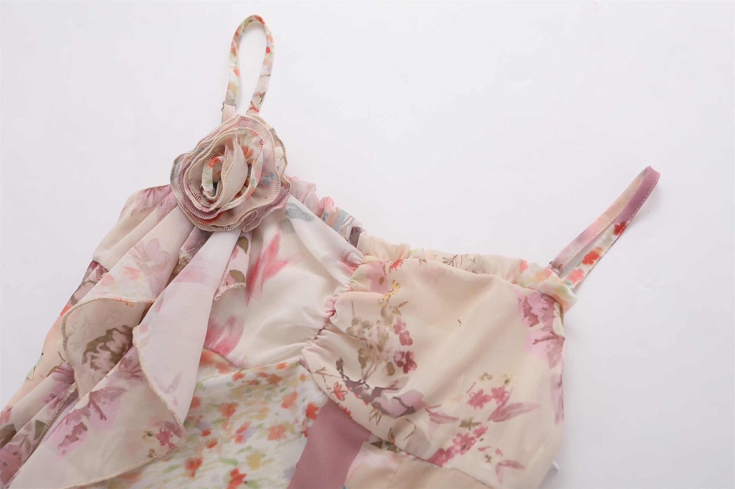 Rose Irregular Ruffled Floral Coquette Dress