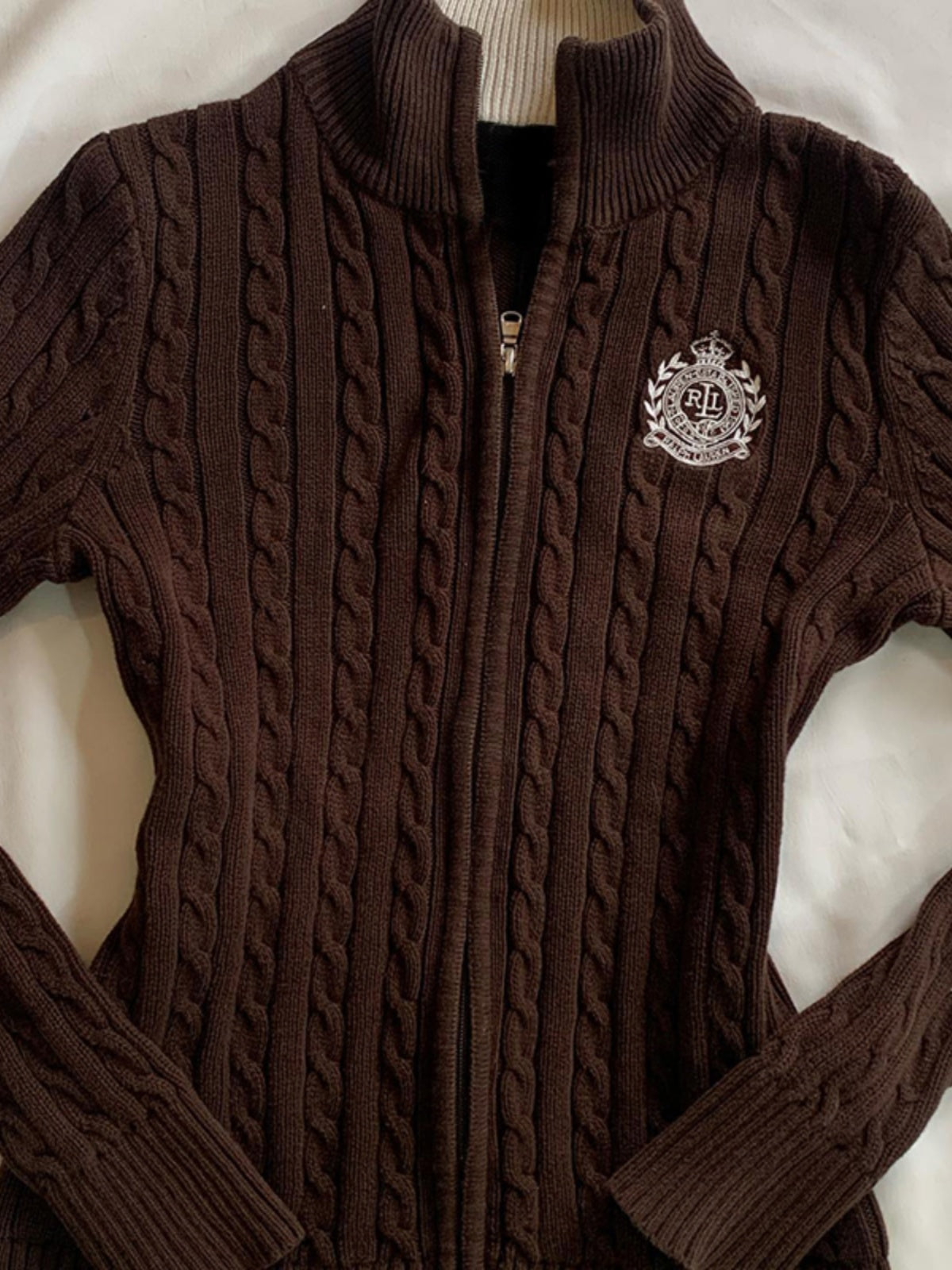 retro Brown Stand Collar Twist Sweater Jacket