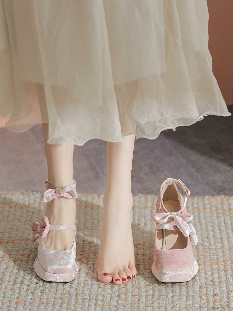Velvet Platform Mary Jane Shoes