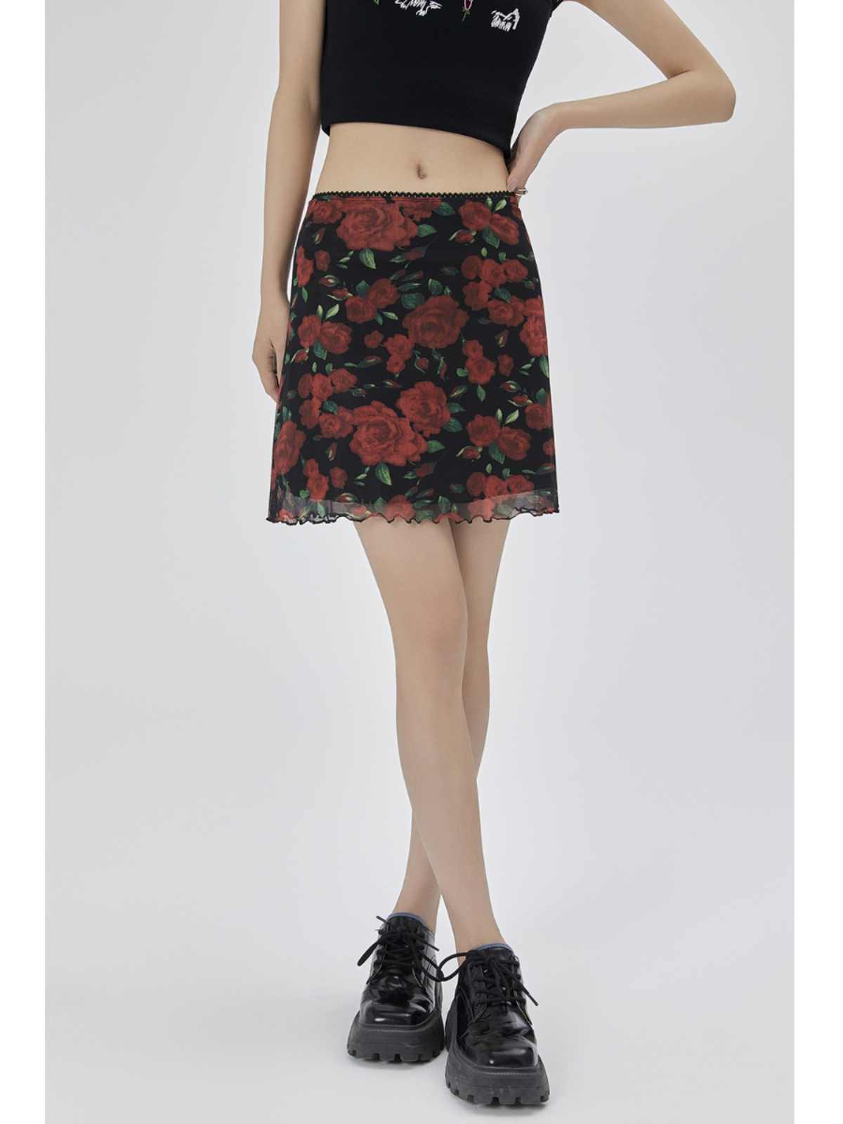 Retro Rose Print Skirt