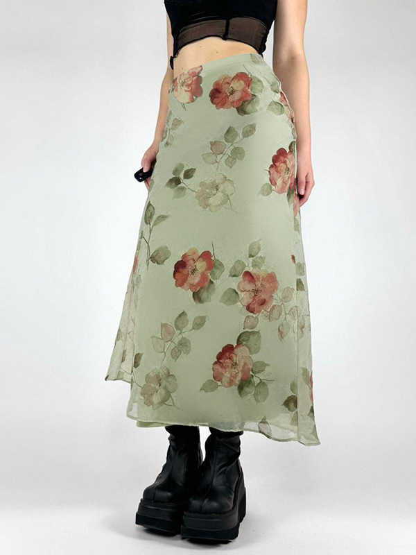 Plants Green Mesh Floral Skirt