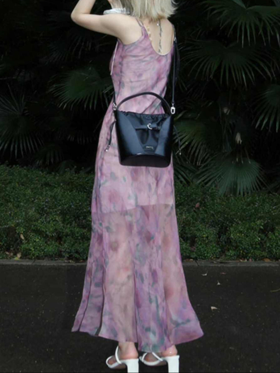Rose Smudged Chiffon Floral Dress