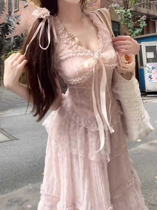 French Pink Lace Princess Top + Skirt