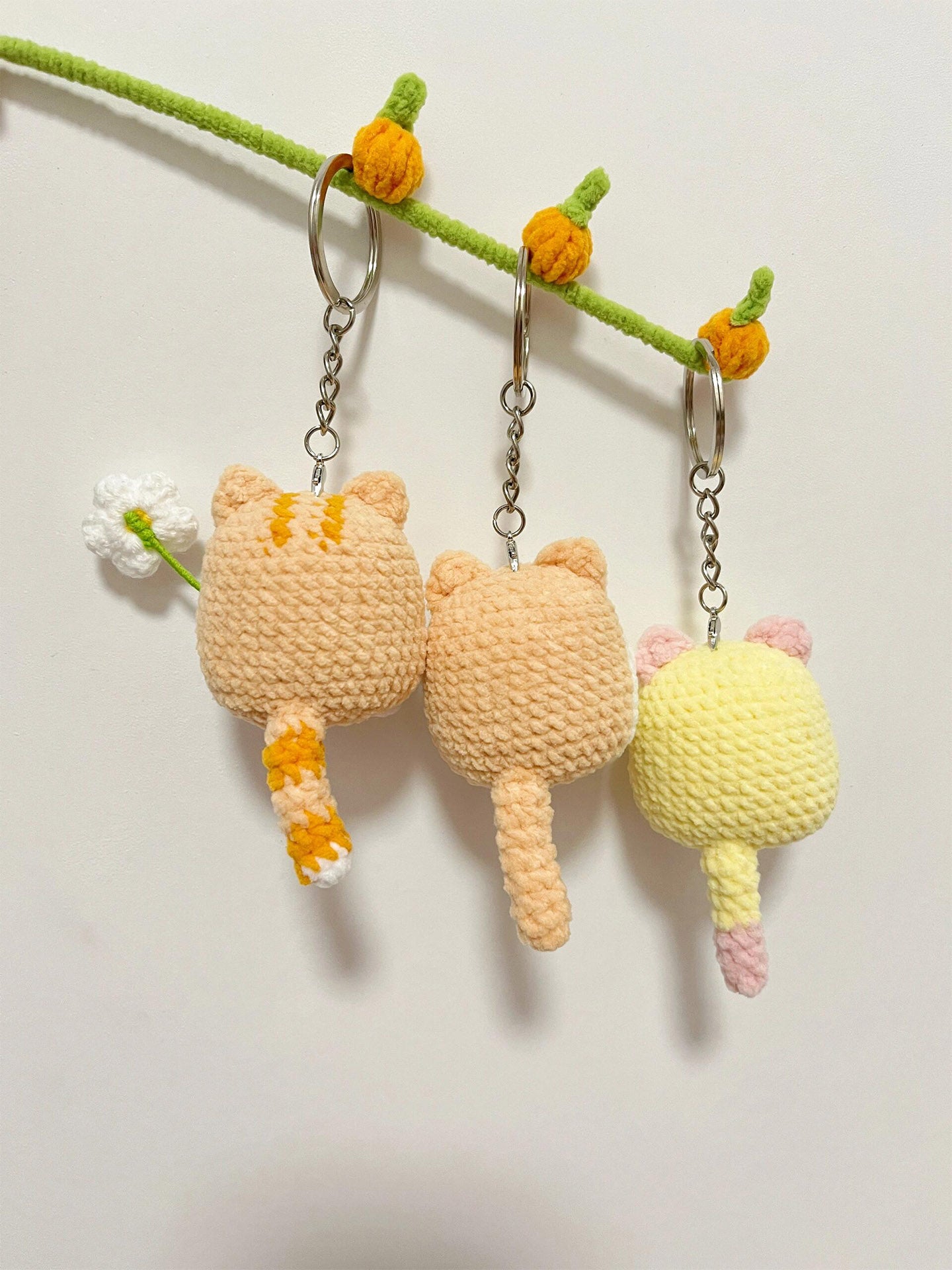 diy wool floral kitten pendant keychain doll