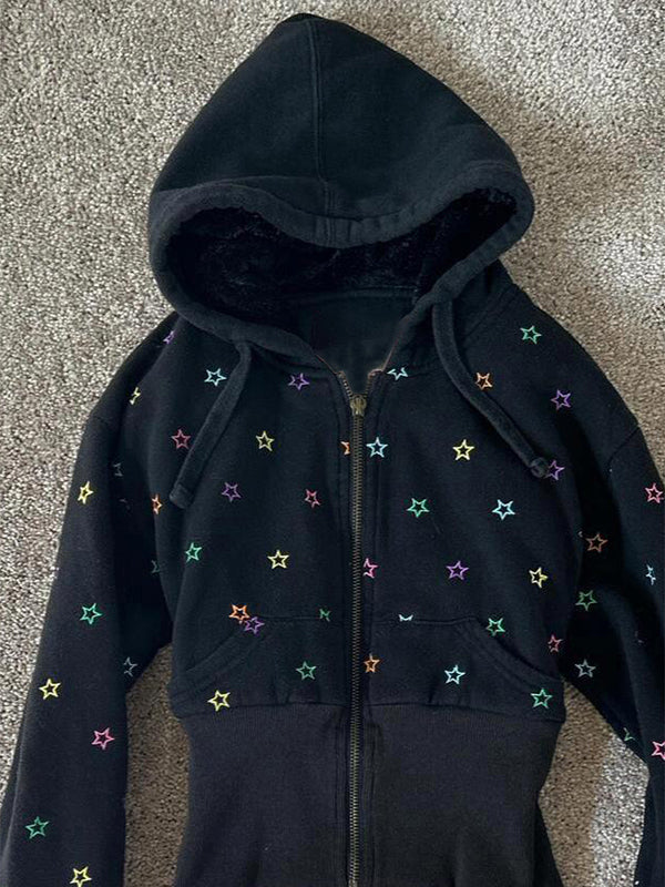 black star printed hooded jacket