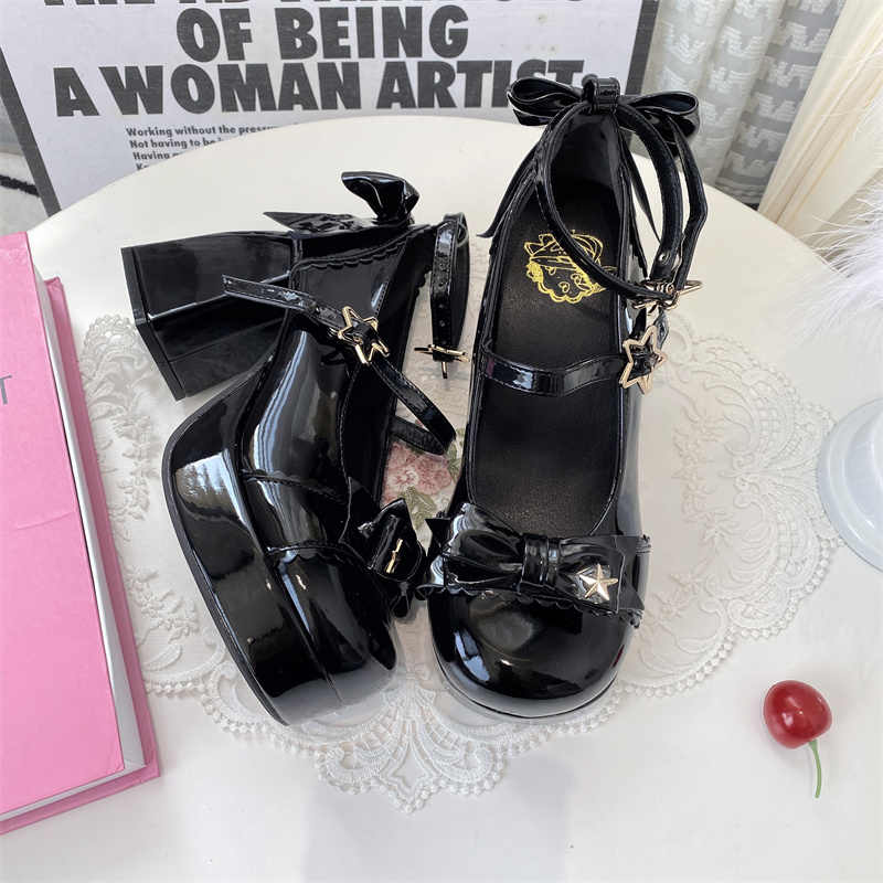 Stars Bows Thick-Heel Platform Shoes