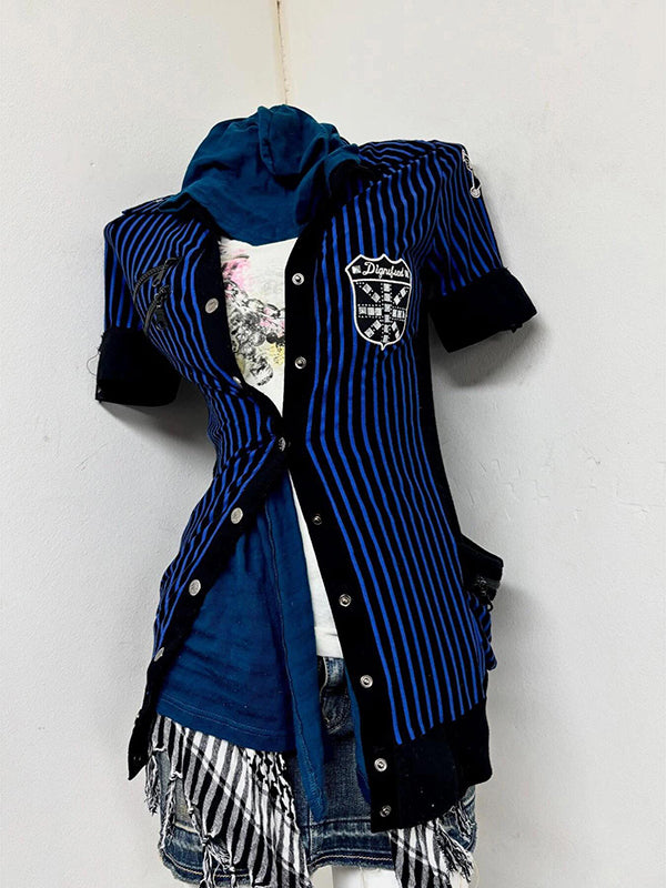 retro blue striped shirt