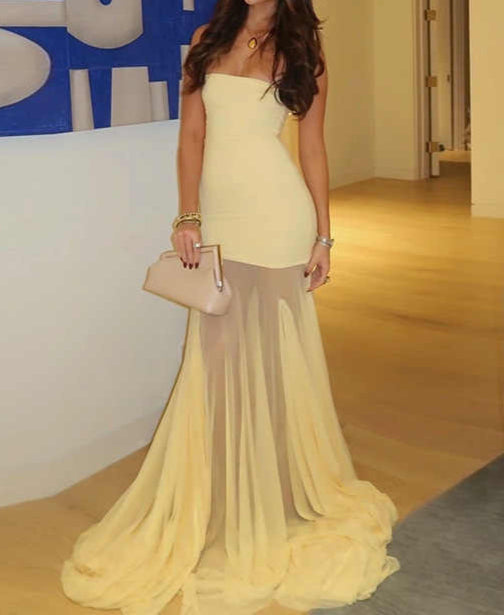 Bright Cream Yellow Mesh Dress