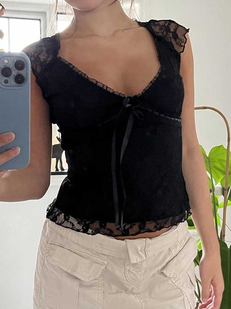 Lace Waistcoat Braided Bow Dark Coquette Tank Top