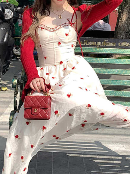 French Red Rose Suspender Dress