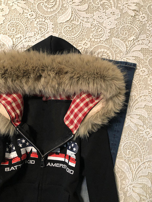 retro hooded fur collar niche jacket