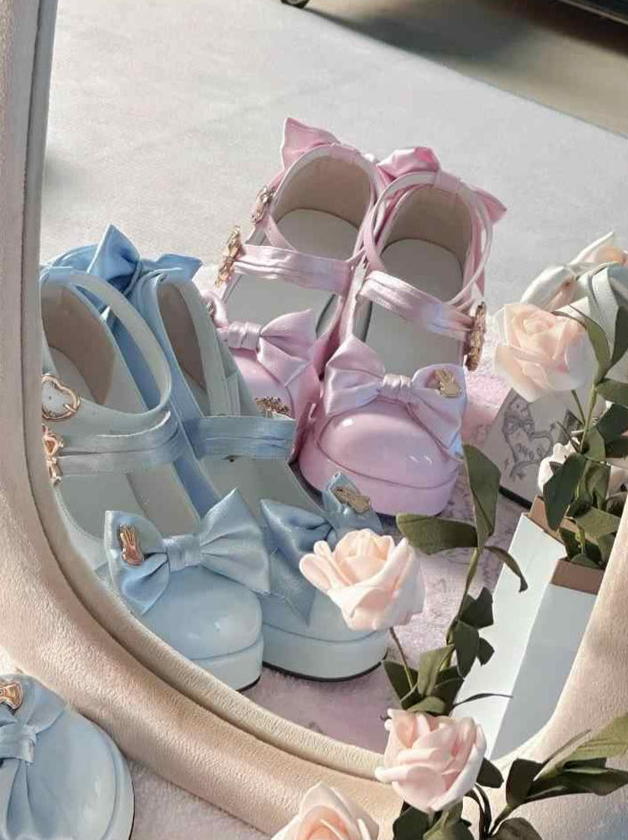 Rabbit Bows Leather High Heels