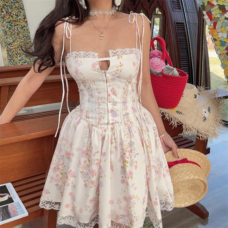 Lace Strapped Floral Corset Dress