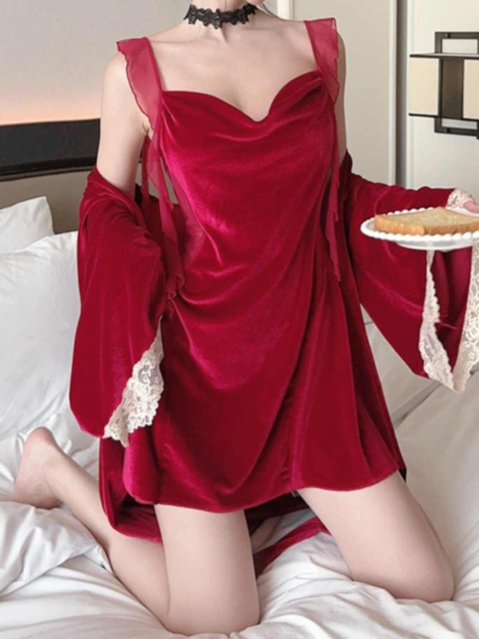 Lace Velvet Pajama Set