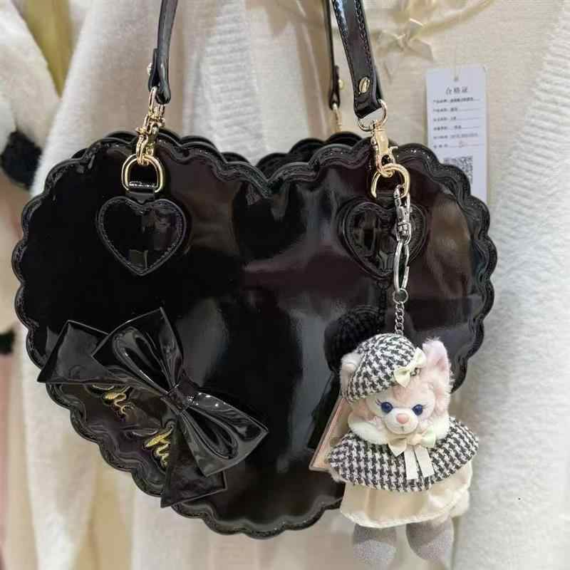 Heart Shape Bow Leather Crossbody Bag