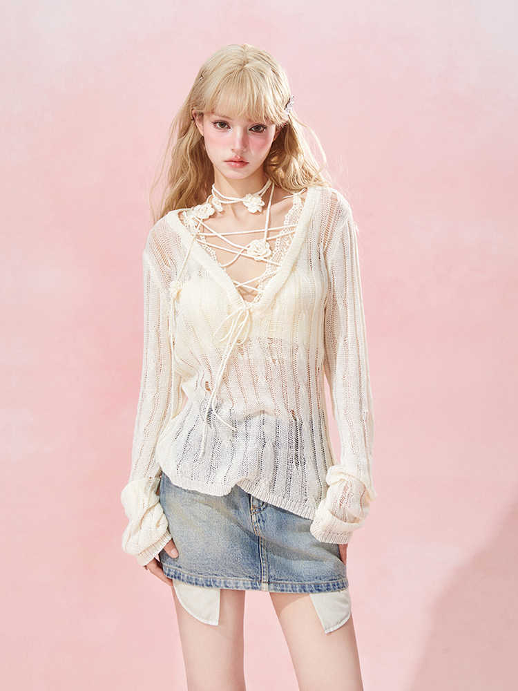 Pure Desire Hollow Knitted Blouse
