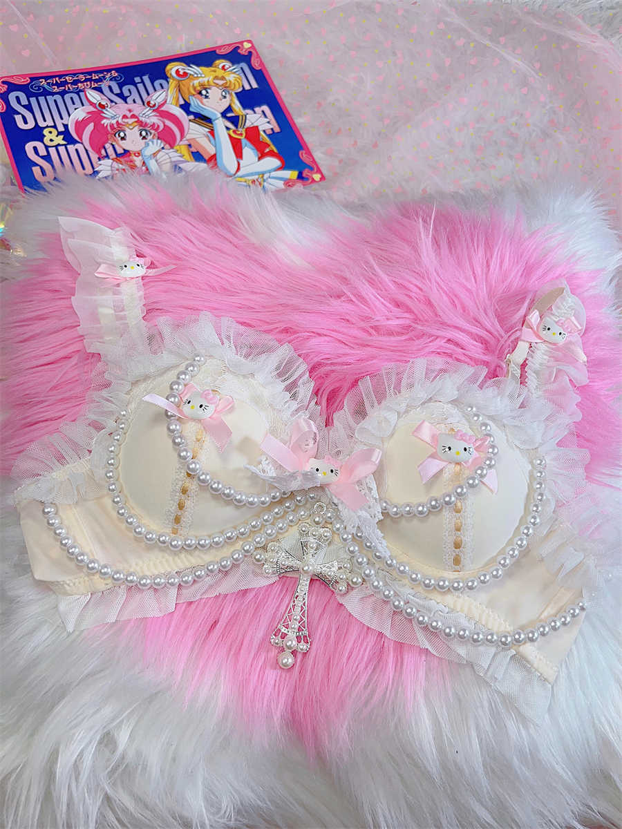 Y2K Pearl Kitten Lace Bra