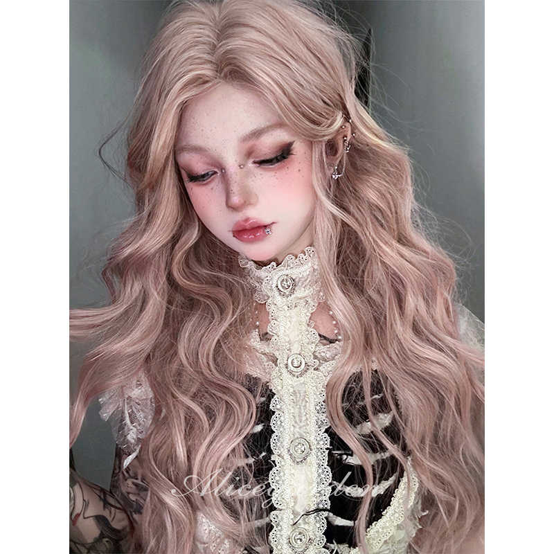 "Lovely Pink" Forehead Lace Long Curly Wig