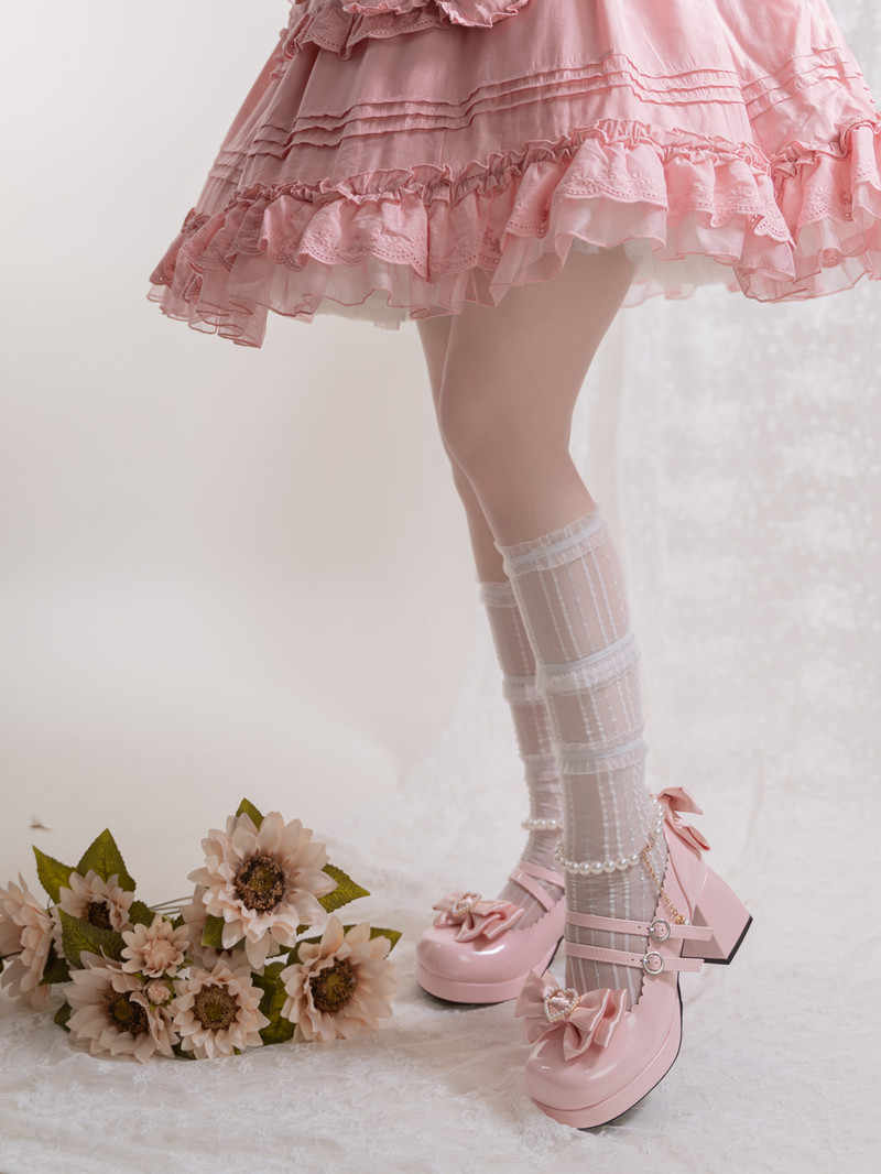 Lolita Bow Pearls Mary Jane Shoes